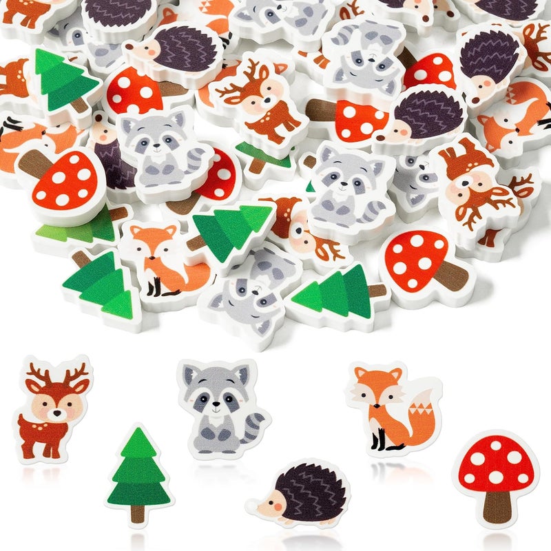 Yopyame 60Pcs Woodland Animal Mini Eraser for Kids Bulk Assorted Novelty Pencil Eraser Cute Puzzle Erasers Desk Pet Back to School Classroom Prizes Student Homework Rewards Gift Filling Party Favors - Image 1